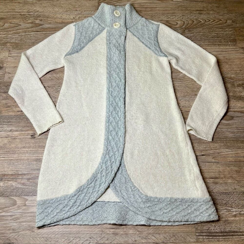 PrAna‎ Womens Cream Gray Knit Button-Up Cardigan Sweater Size Medium